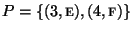 $P=\{(3,\mbox{\sc e}),(4,\mbox{\sc f})\}$