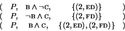 \begin{displaymath}
\begin{array}{ccccc}
(&P,& \mbox{\sc b}\wedge\neg \mbox{\sc ...
...c}, &\{(2,\mbox{\sc
ed}),(2,\mbox{\sc fd})\} &)\\
\end{array}\end{displaymath}