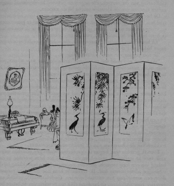 huiskamer met kamerscherm