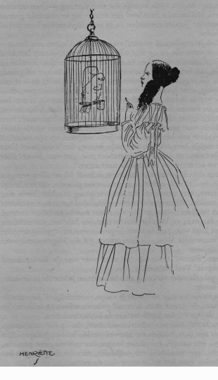 meisje bij vogelkooi