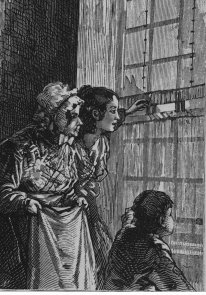 mensen kijken door raam