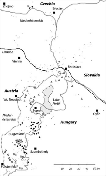 map of the Burgenland Croatian dialects