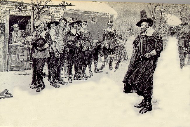 In Puritan New England a few irresponsible colonists scandalized their neighbours by enjoying gaiety and song. Here a pious elder begs them to return to godly ways.