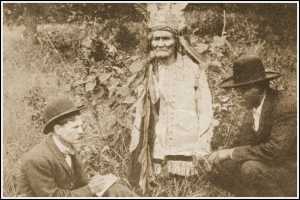 Geronimo telling his story to S.M. Barret, interpreted by Asa Daklugie (Geronimo's second cousin)