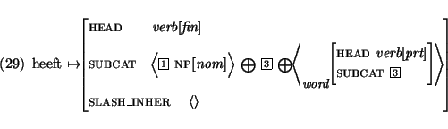 \enumsentence{
heeft $\mapsto$\begin{avm}
\begin{displaymath}
head & verb$[$fin$...
...displaymath}} \> \\
\avmspan{slash\_inher \; \<\>}
\end{displaymath}\end{avm}}