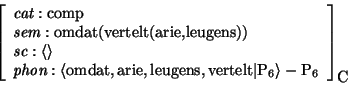 \begin{displaymath}\avm[\mbox{\rm C}]{
\mbox{\it cat}: \mbox{\rm comp} \\
\mb...
...m vertelt} \vert \mbox{\rm P}_{6} \rangle - \mbox{\rm P}_{6}
}
\end{displaymath}