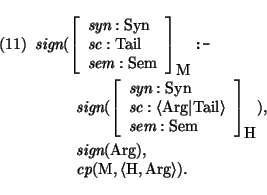 \pr\pred
\head{\mbox{\it sign}(\avm[\mbox{\rm M}]{ \mbox{\it syn}: \mbox{\rm Syn...
...\it cp}(\mbox{\rm M}, \langle \mbox{\rm H}, \mbox{\rm Arg}\rangle).}
\epred\epr