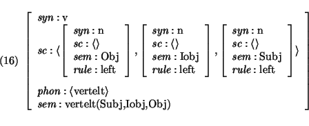 \pr\pred\head{\avm{
\mbox{\it syn}: \mbox{\rm v}\\
\mbox{\it sc}: \langle \av...
...\rm vertelt($\mbox{\rm Subj}$,$\mbox{\rm Iobj}$,$\mbox{\rm Obj}$)}
}}\epred\epr