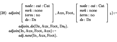 \pr\pred
\head{\mbox{\it adjoin}(\avm{\mbox{\it node}:\mbox{\it cat}:\mbox{\rm C...
...{\mbox{\it adj\_now}(\mbox{\rm In},\mbox{\rm Aux},\mbox{\rm Foot}).}
\epred\epr