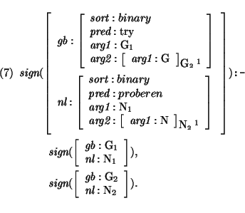 \pr\pred
\head{
\mbox{\it sign}(\avm{
\mbox{\it gb} : \avm{ \mbox{\it sort}:bin...
...it gb} : \mbox{\rm G}_{2}\\
\mbox{\it nl} : \mbox{\rm N}_{2}
}).}
\epred\epr