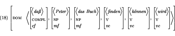 \enumsentence{
\begin{avm}
\begin{displaymath}dom & \< \begin{displaymath}\< {\e...
...{\em wird} \> \\ v \\ {\em vc} \end{displaymath} \> \end{displaymath}\end{avm}}