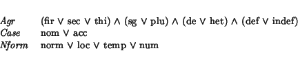 \begin{displaymath}
\small\begin{minipage}[t]{.9\textwidth}
\begin{tabular}[t]{l...
...\vee$\ loc $\vee$\ temp $\vee$\ num
\end{tabular}\end{minipage}\end{displaymath}