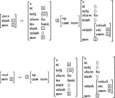 \begin{figure}
\begin{avm}
\begin{displaymath}\avmspan{\it ques}\\ slash & \@1 \...
...vsem & \@5 \end{displaymath} \\ sem & \@2 \end{displaymath}\end{avm}\end{figure}