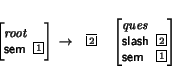 \begin{displaymath}
\small\begin{minipage}[t]{.9\textwidth}
\begin{avm}
\begin{d...
...ash & \@2 \\ sem & \@1 \end{displaymath}\end{avm}\end{minipage}\end{displaymath}